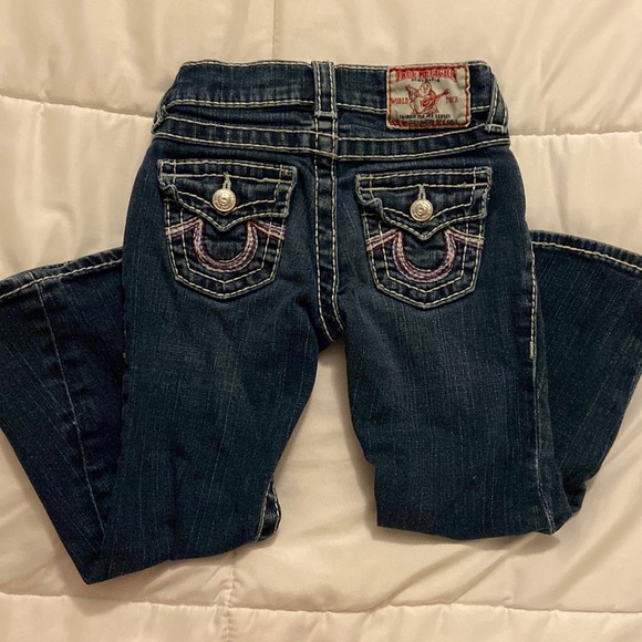 Girls True Religion Purple 💜 Rainbow Joey Flare Jeans Size 4 - Picture 1 of 4